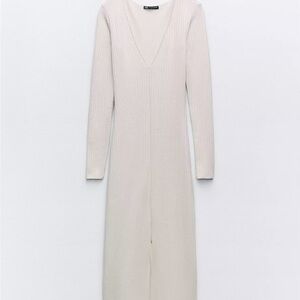 Zara Cream Long Sleeve Knit Dress